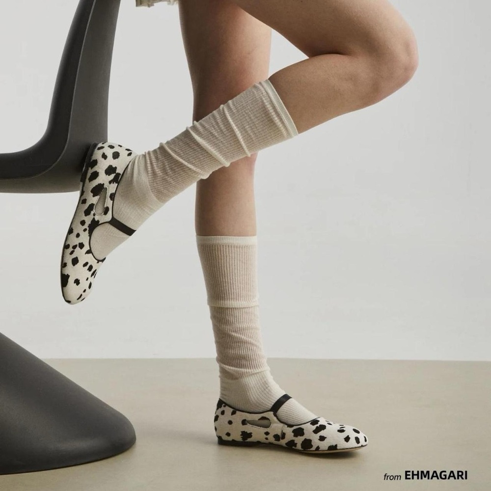 EHMAGARI Fume Spotted Ponyskin Round-Toe Ballet Flats & Mary Janes